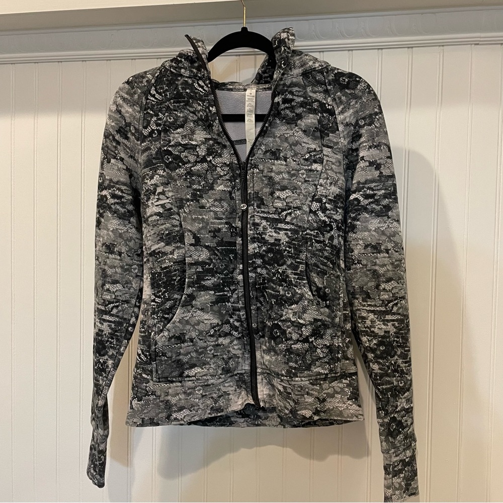Lululemon Full Zip Scuba Black Lace Patterned Jacket